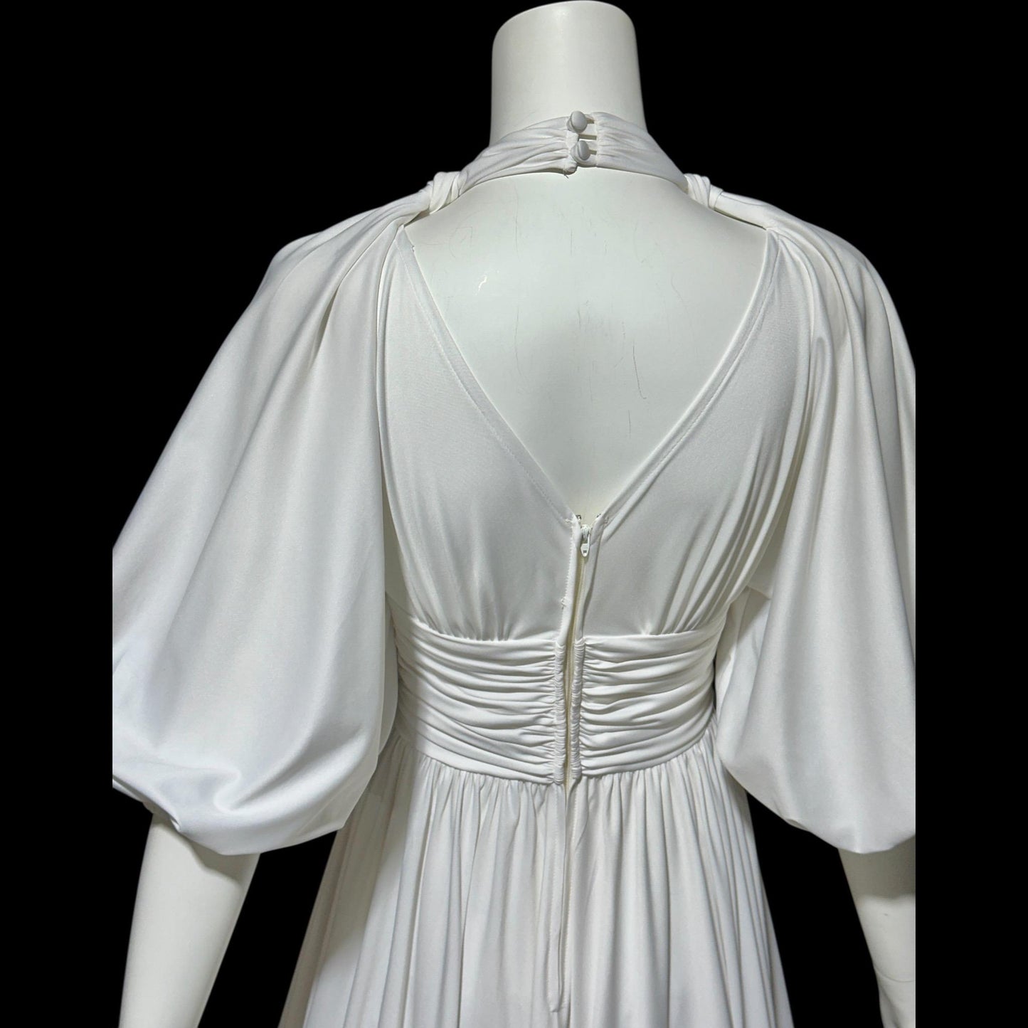 JACK HARTLEY, vintage 1970s evening gown dress, white jersey summer party dress