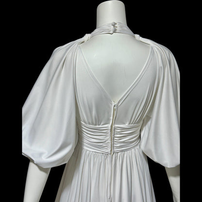 JACK HARTLEY, vintage 1970s evening gown dress, white jersey summer party dress