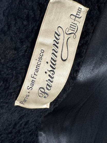 LILLI ANN 1950s vintage swing coat, Black boucle evening swing coat with mink collar