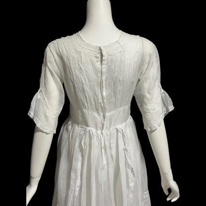 1900s Antique Victorian wedding dress, vintage white batiste cotton lawn gown, Edwardian day dress