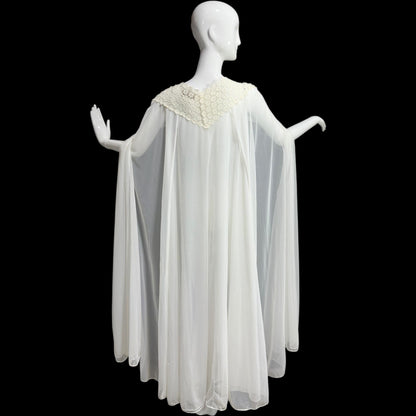 COUTURE INTERNATIONALE by Norman Hartnell, vintage dressing gown, 1960s sheer double chiffon white robe