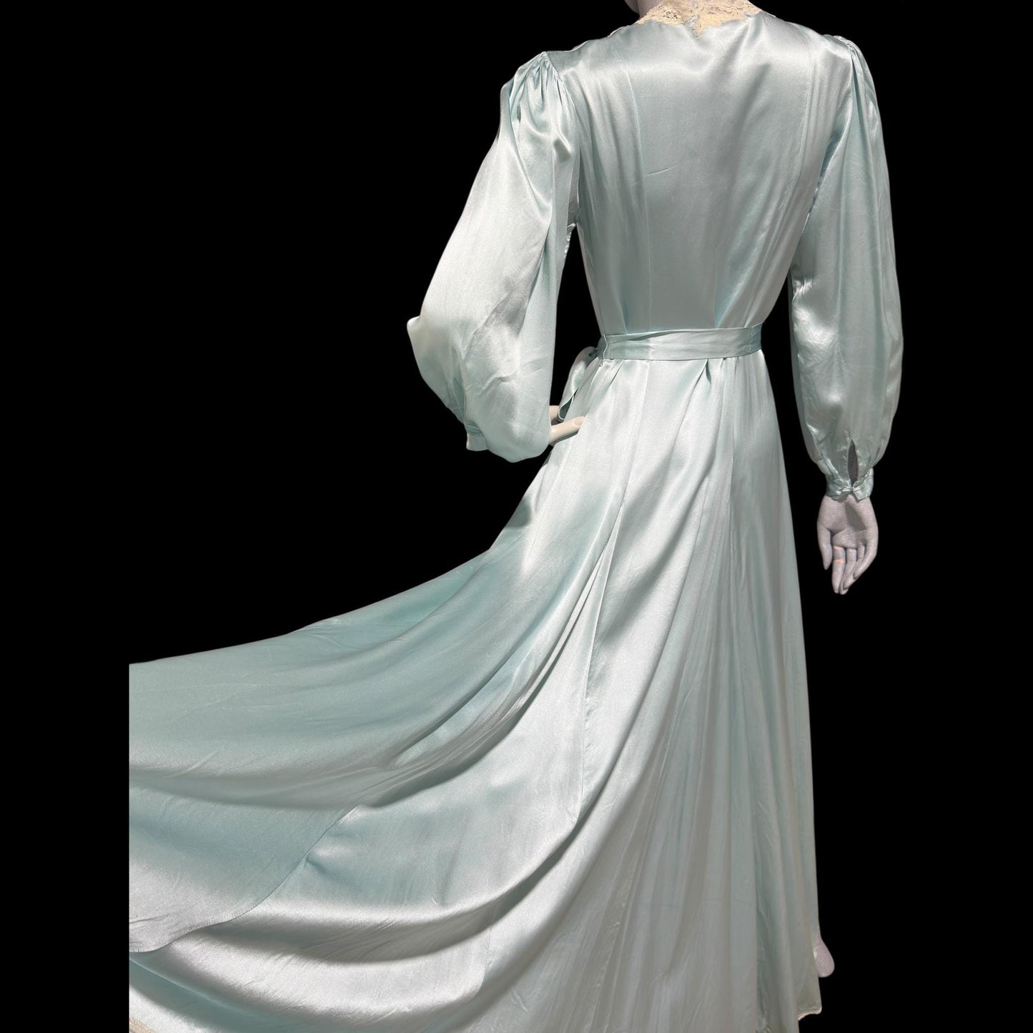 JANET REGER vintage 1970s dressing gown robe, Pure Silk ice blue 70s does 40s old hollywood button front night dress