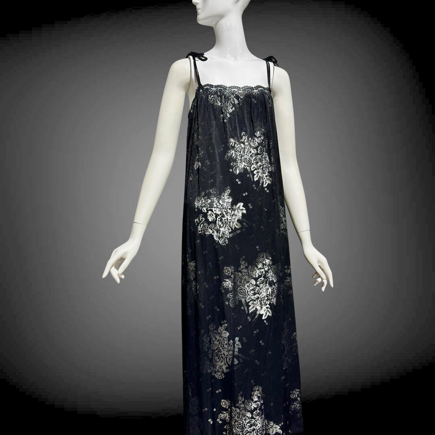 LOUIS FERAUD Paris vintage 1970s nightgown slip dress, Black burnout babydoll gown
