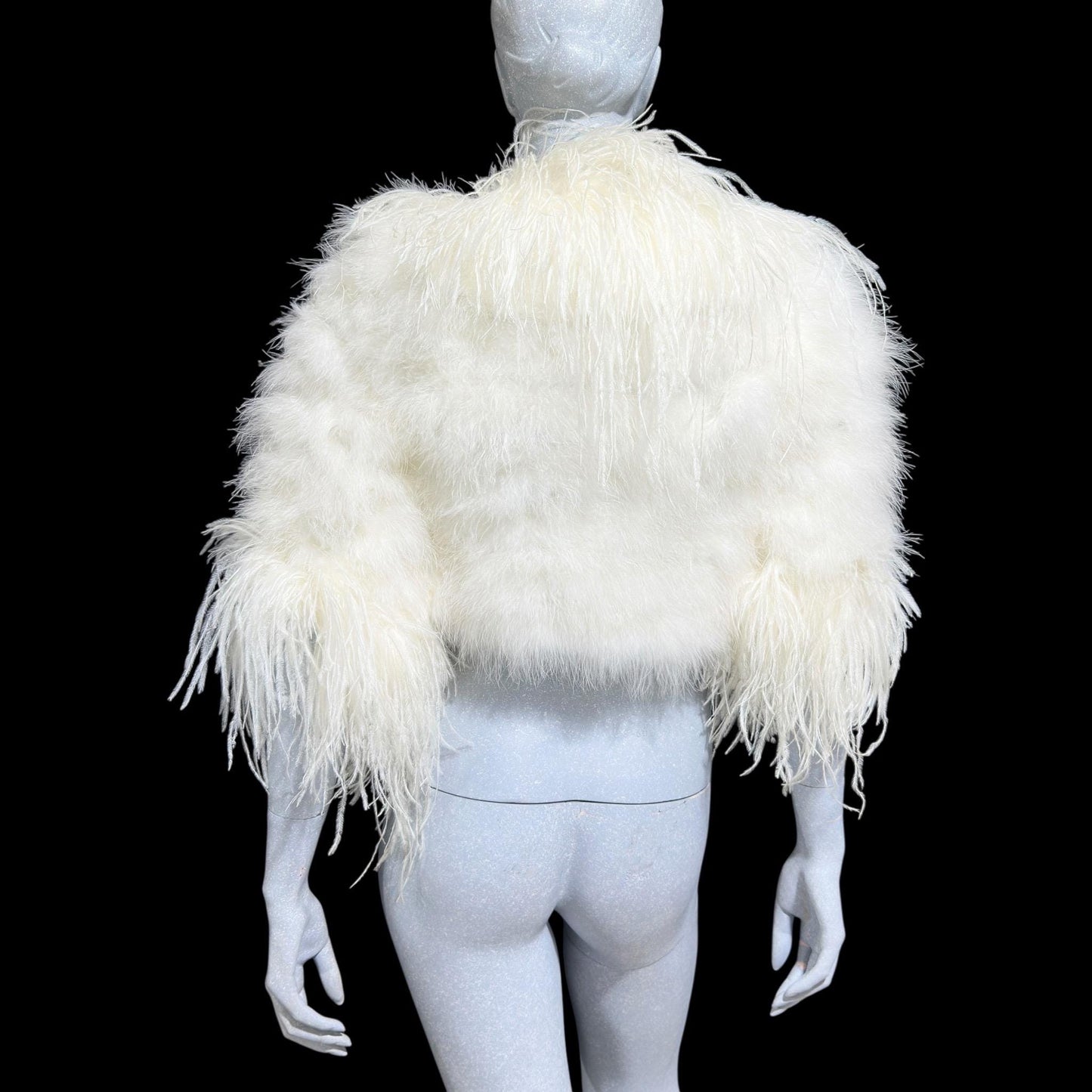 1980s Vintage marabou feather jacket, Snowy white marabou with ostrich feathers cropped wedding evening jacket