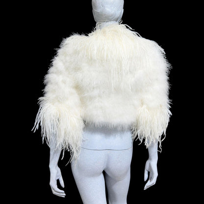 1980s Vintage marabou feather jacket, Snowy white marabou with ostrich feathers cropped wedding evening jacket