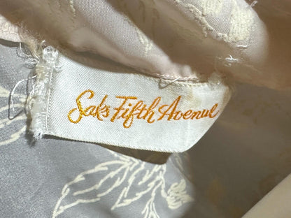 SAKS FIFTH AVENUE vintage 1950s dressing gown house dress, pink flocked floral wrap dress