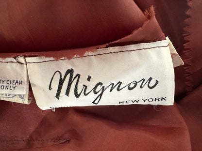 MIGNON New York, vintage 1970s floral Chiffon Maxi Dress, Chocolate Brown Hot Pink evening gown