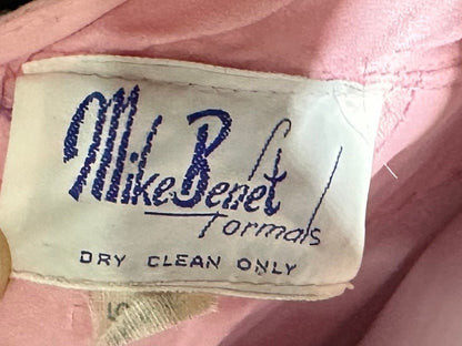 MIKE BENET evening prom dress, 1960s vintage pink chiffon beaded halter evening ball gown