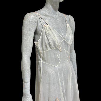 LUCIE ANN Lingerie Vintage 1950s Nightgown: Totally Sheer white full sweep night gown
