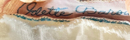 ODETTE BARSA vintage 1940s nightgown slip dress, Sheer pale pink with white lace full sweep Old Hollywood gown