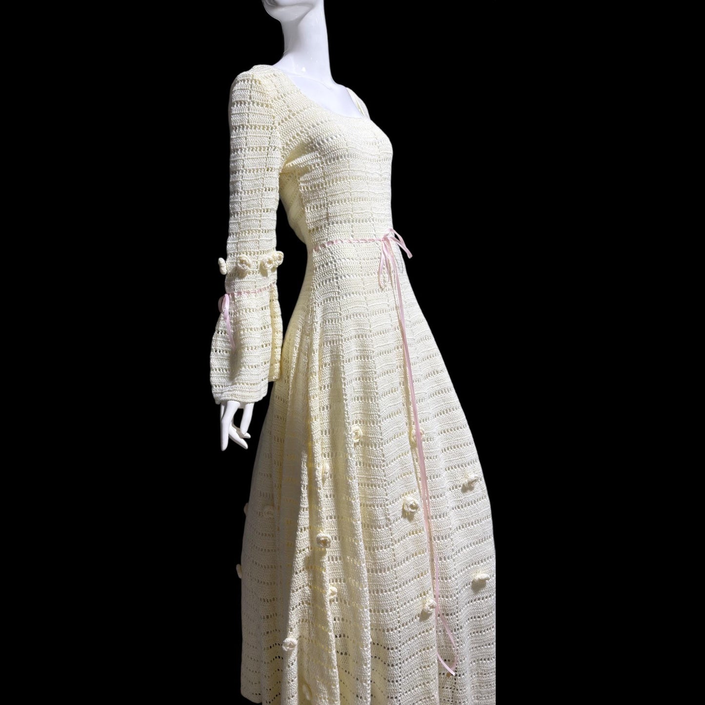 1970s Vintage evening wedding Dress: Hand crochet Mexican style Bohemian Gown - STRETCHY Large