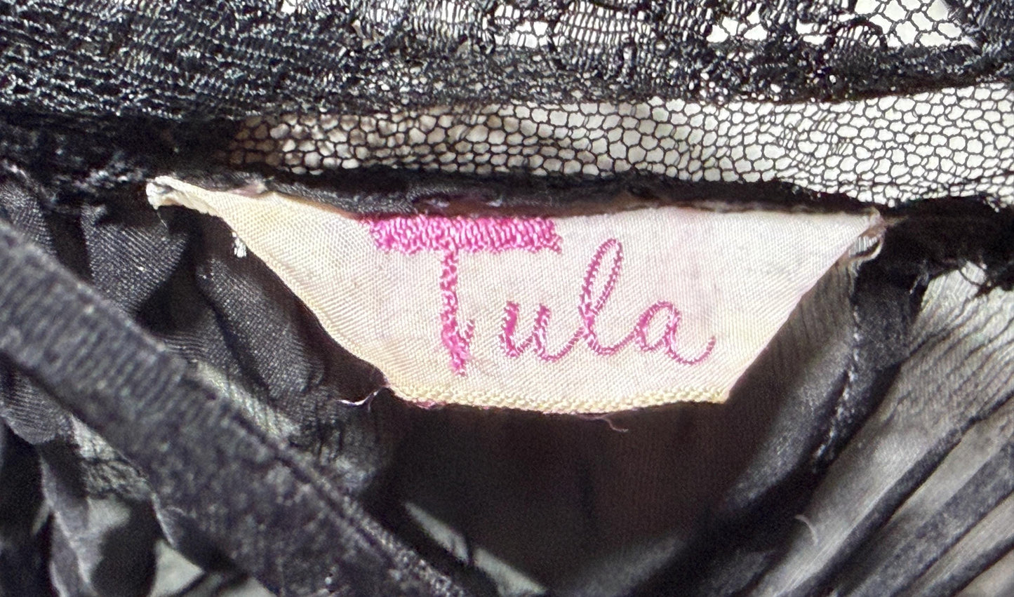 TULA vintage 1940s Nightgown slip dress, sultry black sheer waffled nylon lingerie dress, large