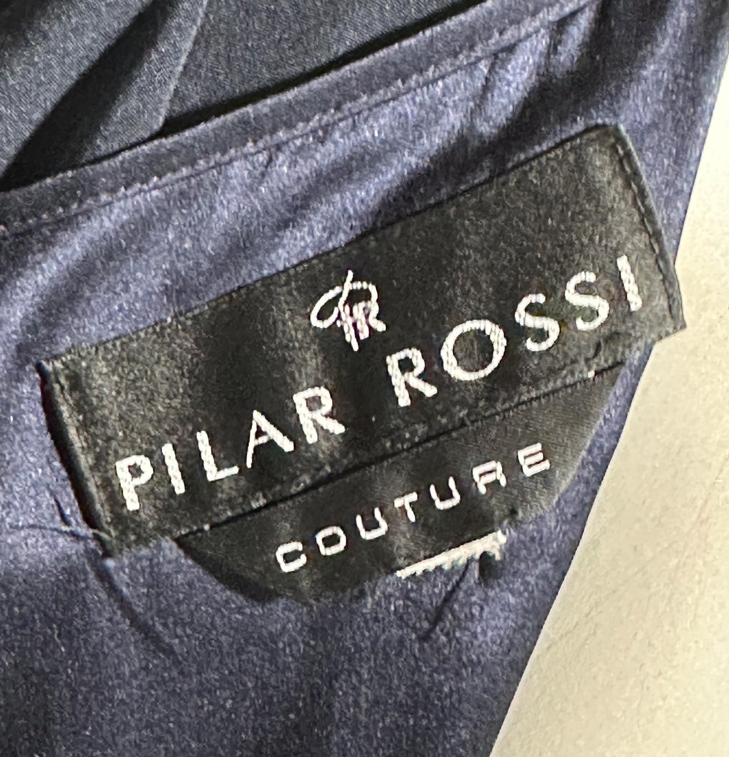 PILAR ROSSI COUTURE, vintage 1990s evening dress, Midnight Blue Long Sleeve gown