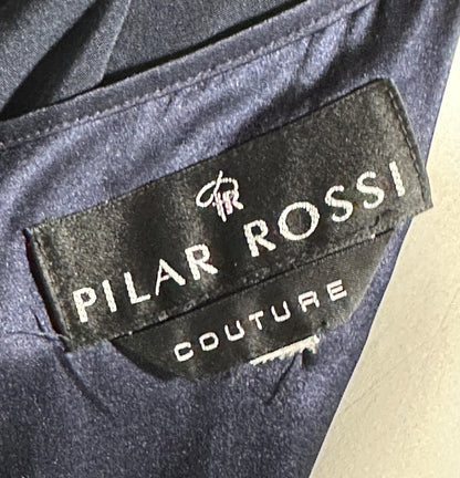 PILAR ROSSI COUTURE, vintage 1990s evening dress, Midnight Blue Long Sleeve gown