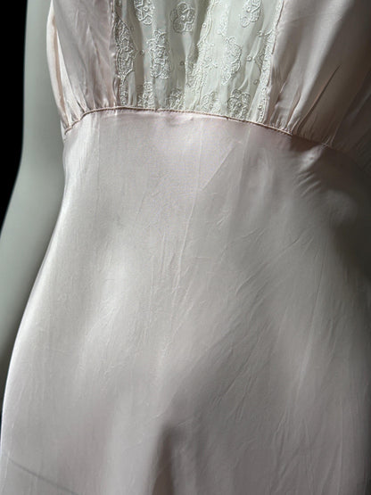 1940s Pink bias cut Nightgown: Vintage Pale pink Old Hollywood Slip Dress