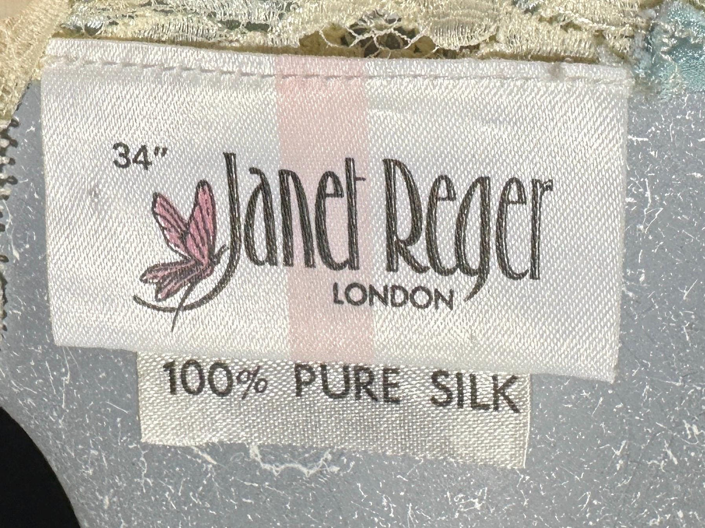 JANET REGER vintage 1970s dressing gown robe, Pure Silk ice blue 70s does 40s old hollywood button front night dress