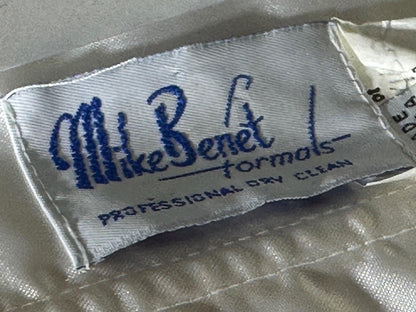 MIKE BENET, vintage 1980s evening dress, shiny white satin sequins prom wedding ball gown