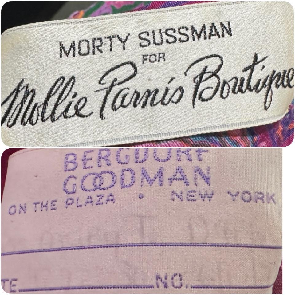 MOLLIE PARNIS Morty Sussman, Bergdorf Goodman, vintage 1970s 1979