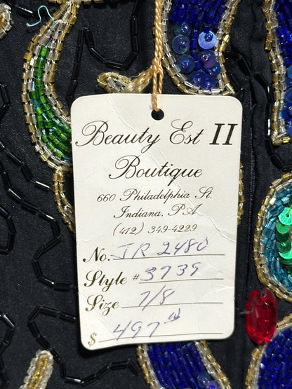 J REYNOLDS DESIGNS, vintage 1990s evening dress, Deadstock Black Beaded Halter Party slip dress