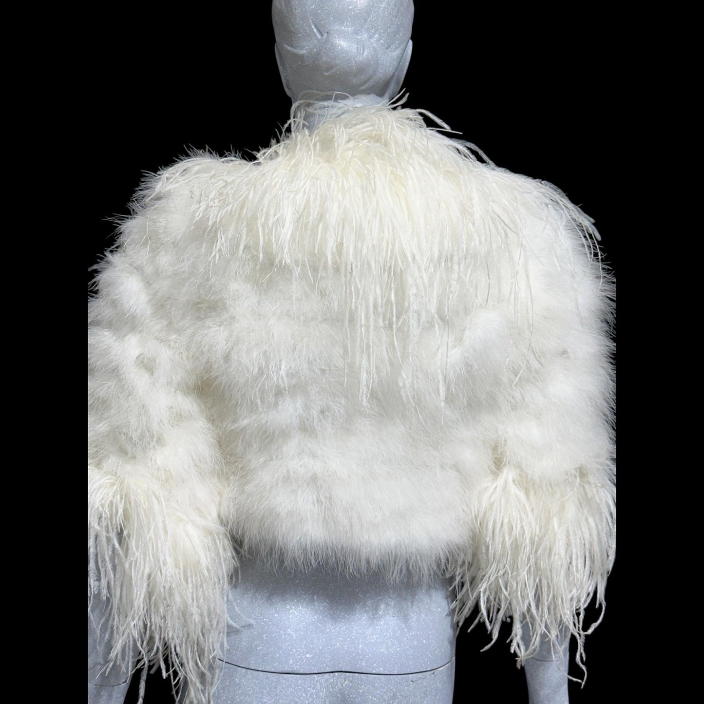 1980s Vintage marabou feather jacket, Snowy white marabou with ostrich feathers cropped wedding evening jacket