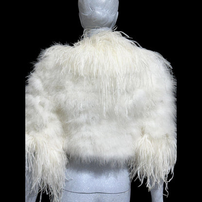 1980s Vintage marabou feather jacket, Snowy white marabou with ostrich feathers cropped wedding evening jacket