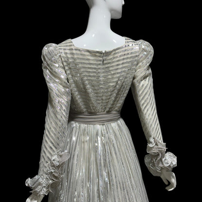 KAY KIPPS Vintage 1970s Evening Dress Gown: silver metallic gall gown long dress