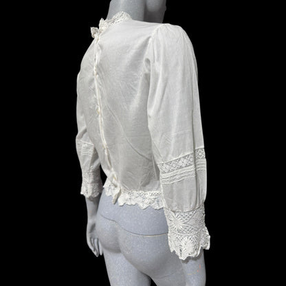 1910 Vintage Antique Edwardian Top, 1900s white batiste cotton and lace blouse