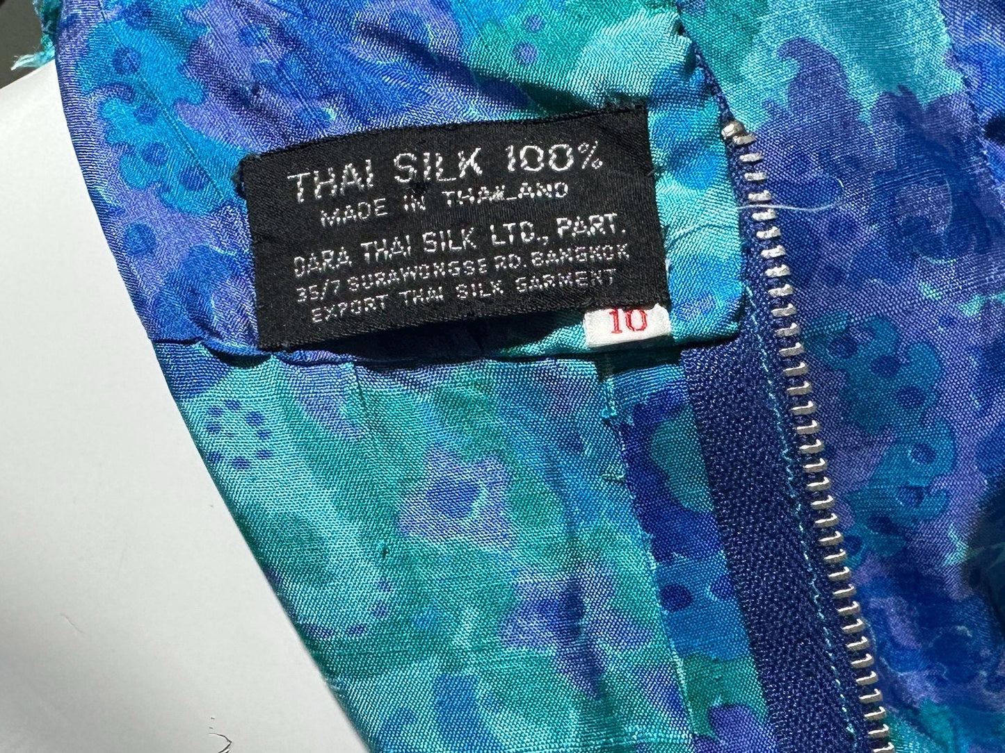 1970s vintage Thai Silk Caftan dress, JIM THOMPSON? blue and purple silk paisley Hippie Boho Dress