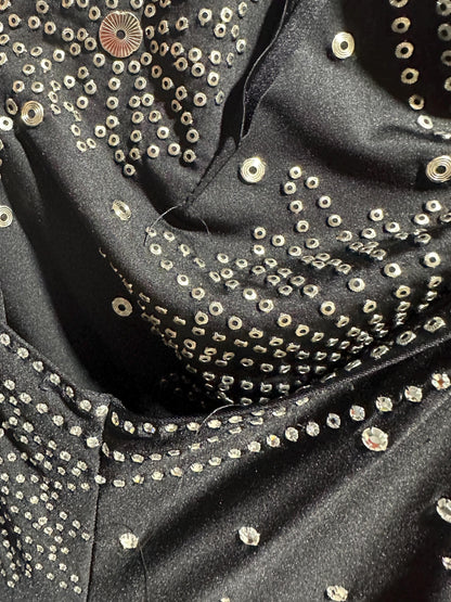1970s Halter Party Mini Dress: Vintage black bubble skirt with rhinestone studs
