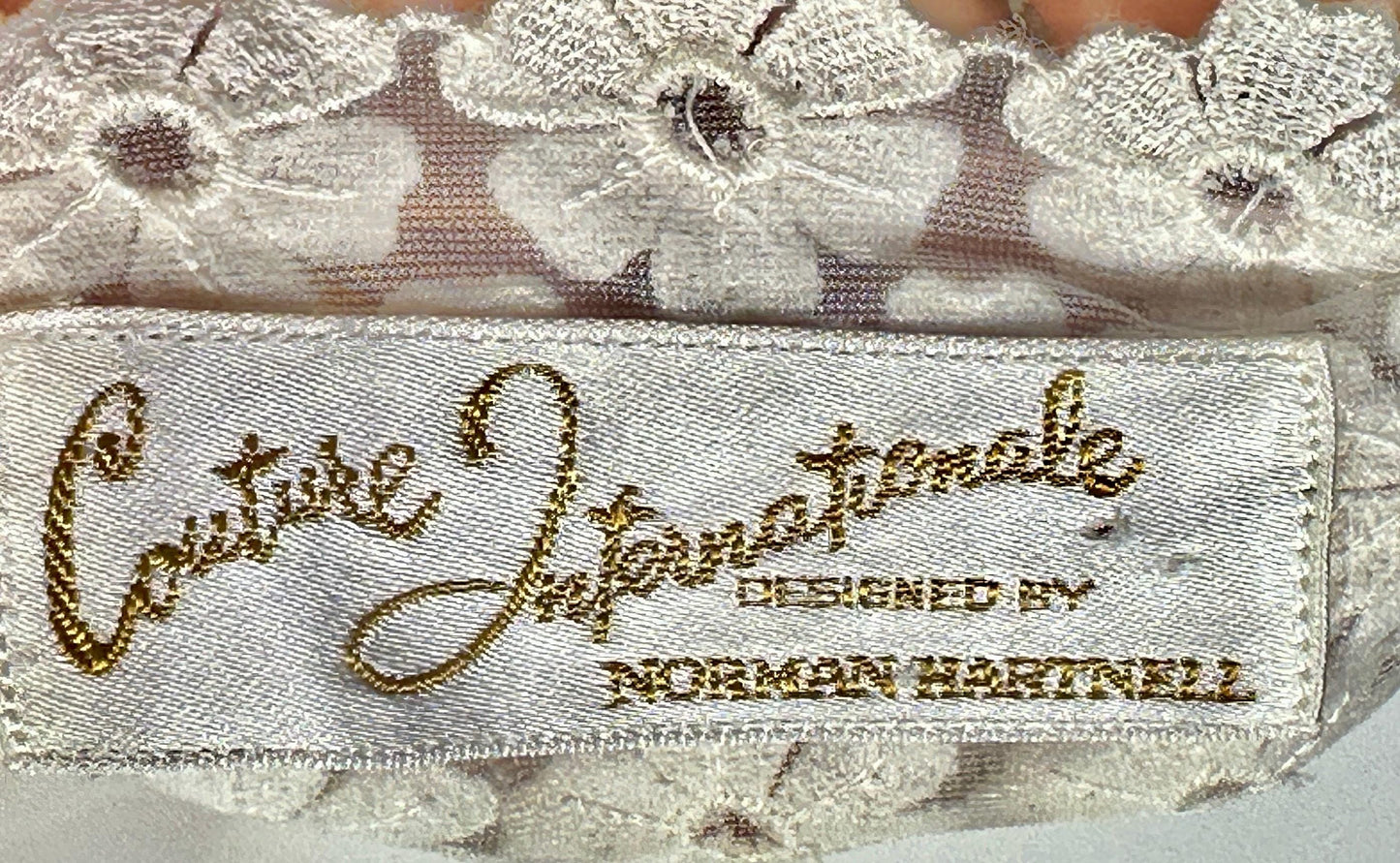 COUTURE INTERNATIONALE by Norman Hartnell, vintage dressing gown, 1960s sheer double chiffon white robe