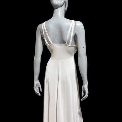 YOLANDE vintage Nightgown slip dress, 1940s white full length ruffled nylon lingerie dress
