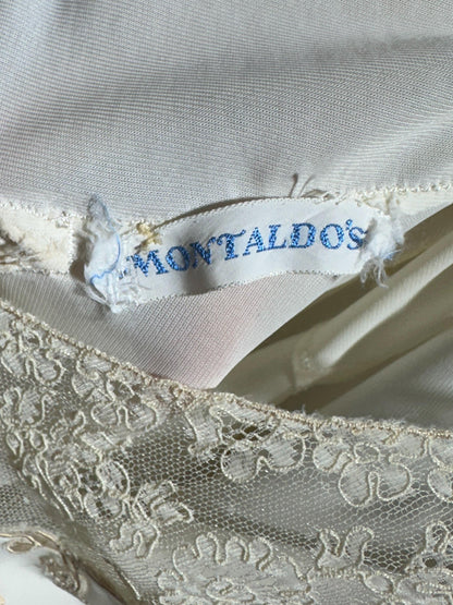MONTALDO'S, vintage 1950s nightgown, short creamy white Grecian Goddess night dress