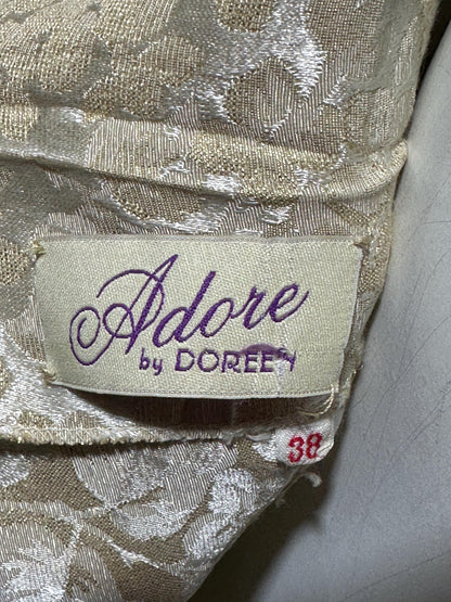 ADORE by Doreen, vintage 1950s dress, shimmering damask cocktail party dress, fit flare pleated dress