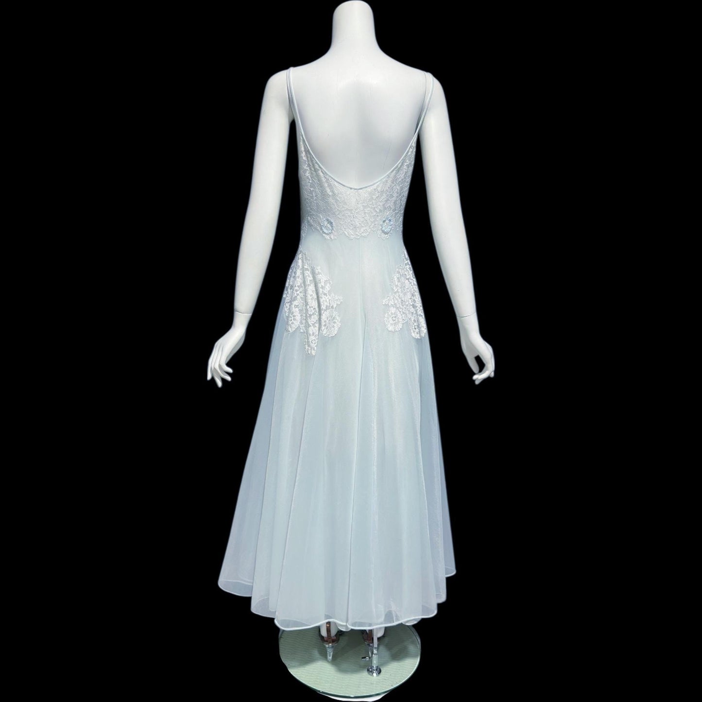 VANITY FAIR, vintage 1950s Nightgown Slip Dress, Sheer Powder Blue Nylon and Lace House Dress