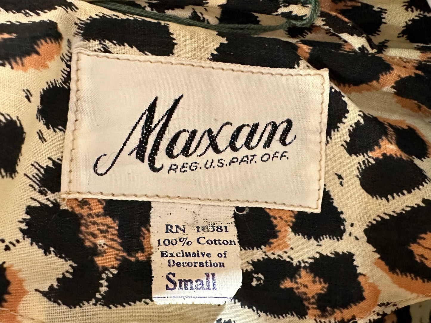 MAXAN vintage 1950s evening swing coat, cotton animal print duster cocktail wrap dress