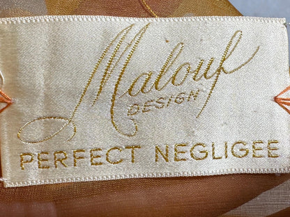 MALOUF PERFECT NEGLIGEE, vintage 1950s orange gold metallic brocade shift dressing gown robe, front zip mink fur trim