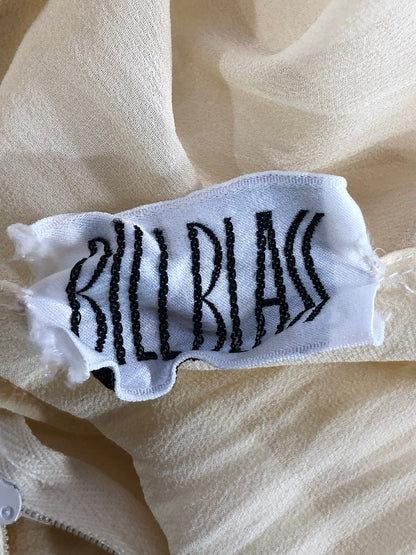BILL BLASS, vintage 1970s silk secretary day dress, yellow buttercream ascot Blouson dinner dress