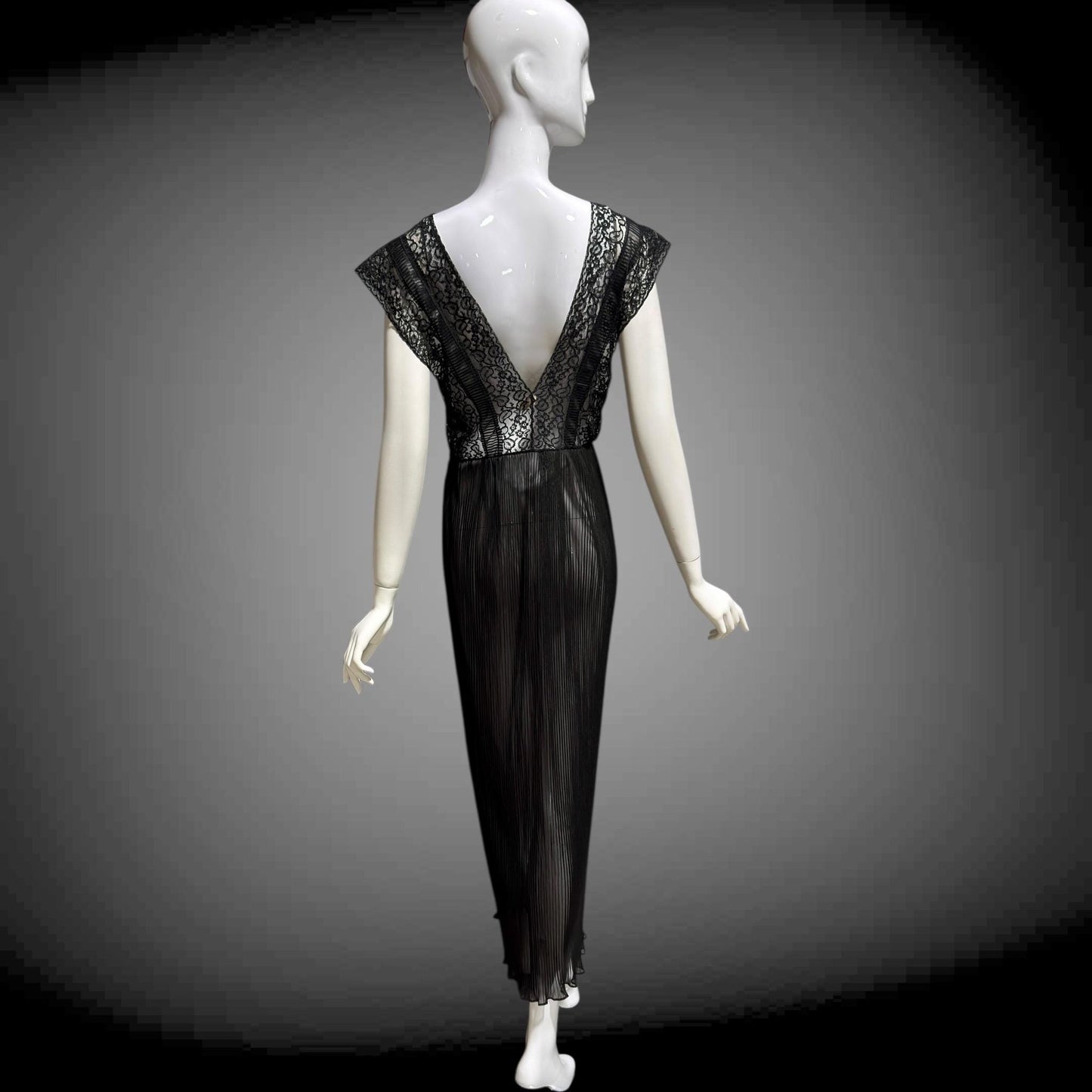 MYRA JOY Vintage 1950s Nightgown Lingerie Dress: Sheer Black Nylon Lace Slip Dress