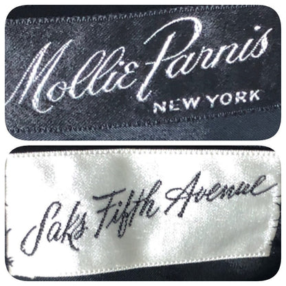 MOLLIE PARNIS for SAKS black velvet cocktail party dress, 1960s Rhinestone encrusted waist