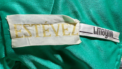 ESTEVEZ evening dress, vintage 1970s teal green jersey knit gown, Studio 54 cocktail disco party dress
