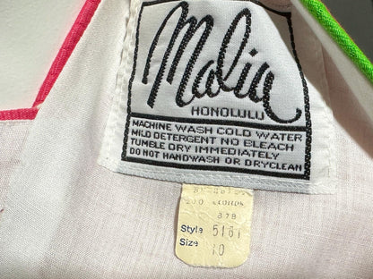 MALIA HONOLULU, vintage 1960s dress, Hawaiian wrap cotton maxi sundress, Hot Pink Green Summer Beach Party dress