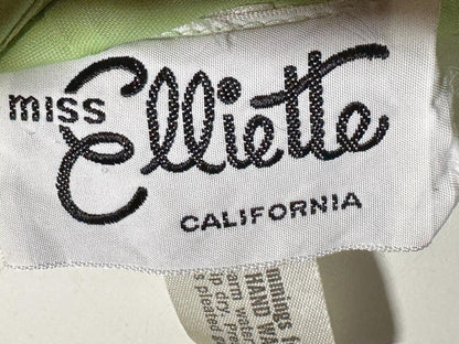 MISS ELLIETTE, vintage 1970s evening dress gown, minty pistachio green poly chiffon dress