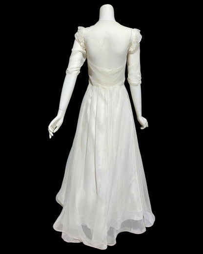1940s vintage evening dress, White mesh ruffle wedding prom dress with full skirt
