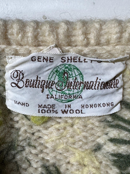 GENE SHELLY vintage 1950s cardigan sweater, open front embroidered wool cropped sweater