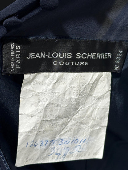 JEAN-LOUIS SCHERRER, vintage 1980s evening cocktail dress, navy blue sheer silk dress
