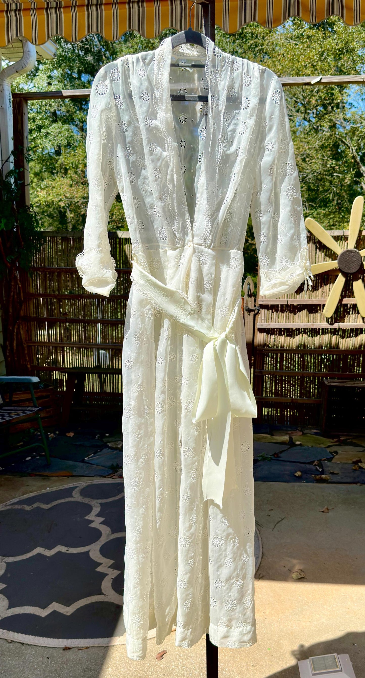 KICKERNICK Lingerie, vintage 1940s Sheer Dressing Gown: White eyelet Robe, Wrap front