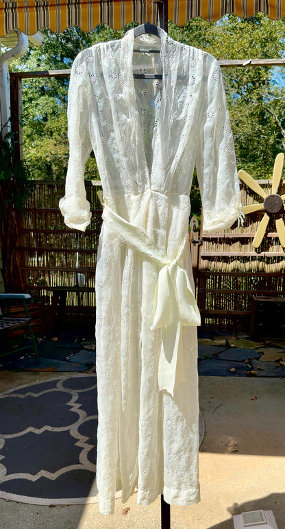 KICKERNICK Lingerie, vintage 1940s Sheer Dressing Gown: White eyelet Robe, Wrap front