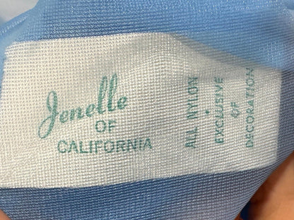 JENELLE of California, vintage 1960s nightgown caftan, Sheer blue nylon with marabou feathers, loose house dress lounging gown