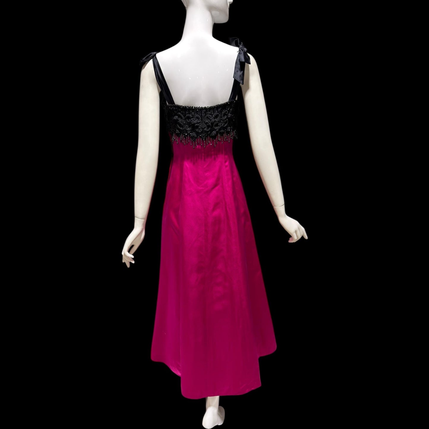 BELLVILLE SASSOON Vintage evening dress gown, SAKS 1980s Black Magenta beaded gown