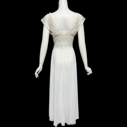 KAYSER LUXITE, vintage 1940s nightgown slip dress, white nylon full sweep bridal night dress